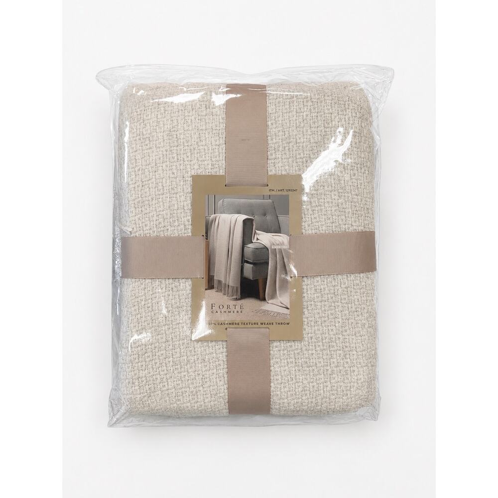 Forte Cashmere Texture Weave Throw Blanket NWT Neutral Cozy Luxe